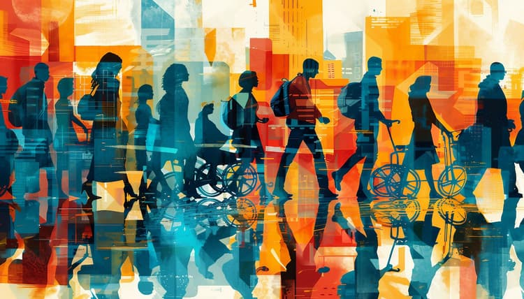 A diverse group of people, including individuals with disabilities, using various devices to access a website, highlighting ADA compliance.